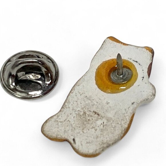 Vintage Tortoiseshell Cat Pin Orange Brown White Ceramic 1.5" - Picture 3 of 4